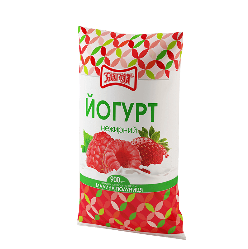 Йогурт н/ж 900гр з наповнювачем "Полуниця-малина" Злагода